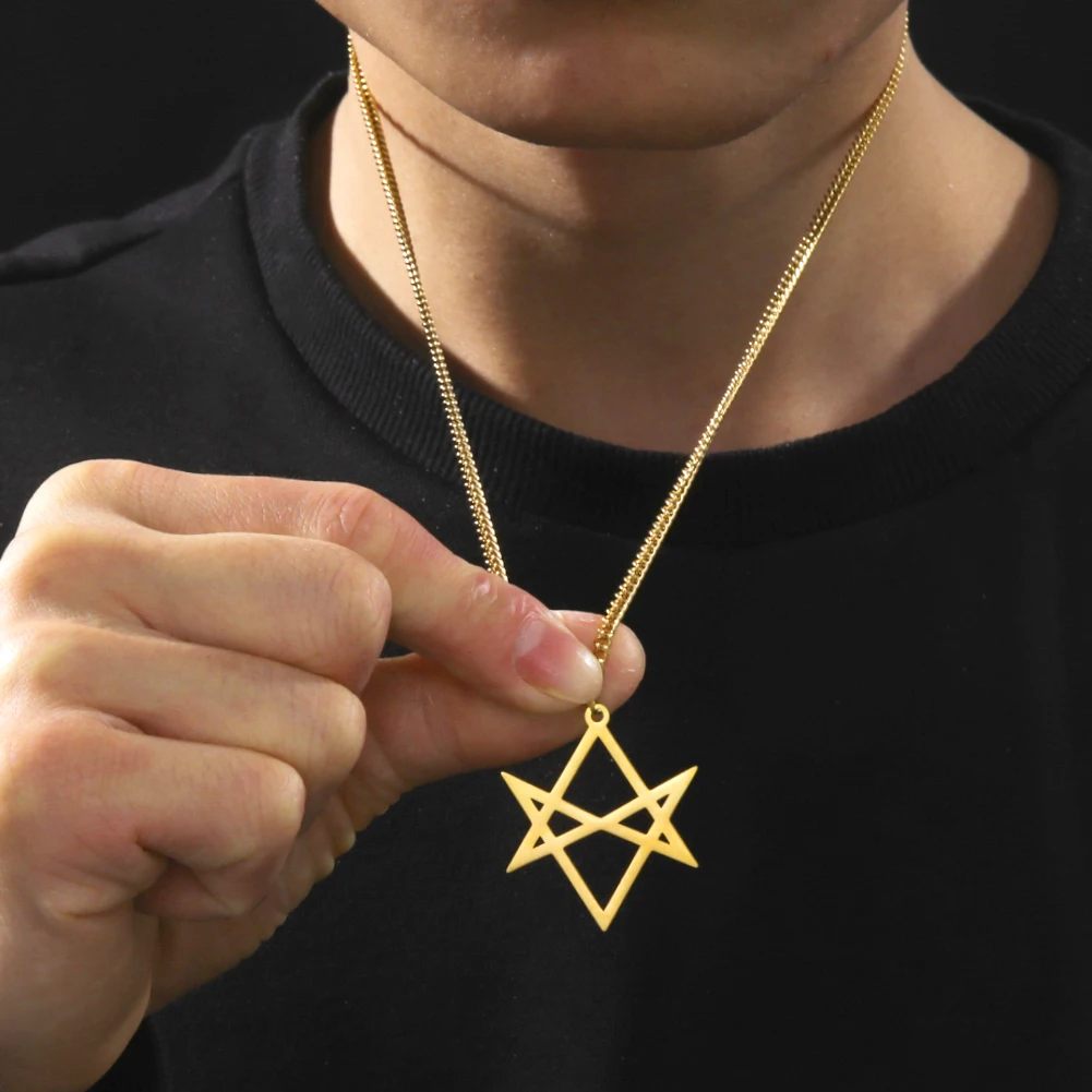 Jeshayuan Stainless Steel Hexagram Thelema Symbol Pendant Necklace For Men And Women Religion Talisman Gift