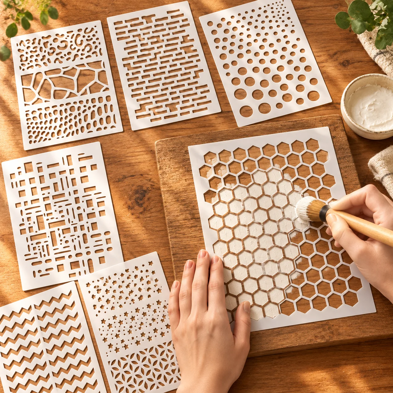12PCS A4 Texture Stencils for Painting 8.3 x 11.7 Inch Geometric Background Stencil Set Honeycomb Brick Dot Grid Patterns for DI