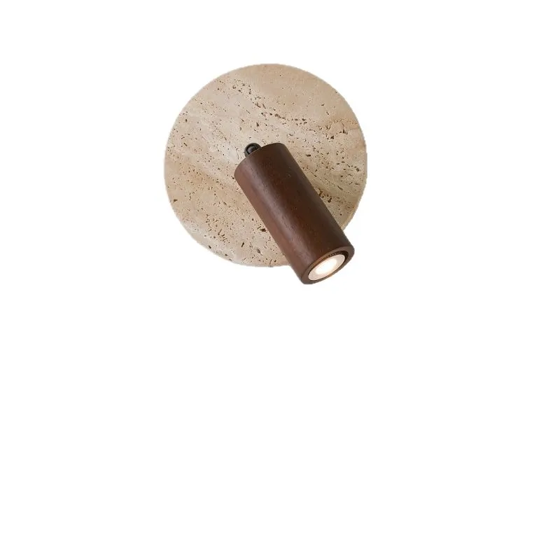 Japanese Mid Century Travertine Wall Light with Spotlight Switch Rotatable LED Bedside Master Bedroom Study Decor Novelty New view 5