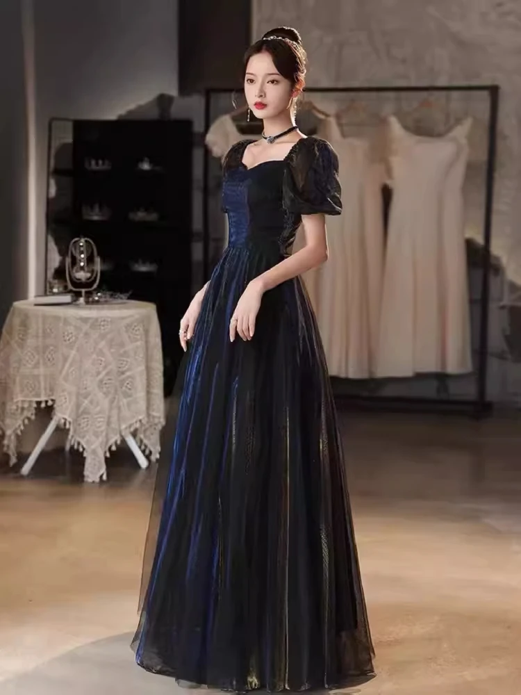 Robe de soirée noire pour femme, robe de performance d'hôte, 2024