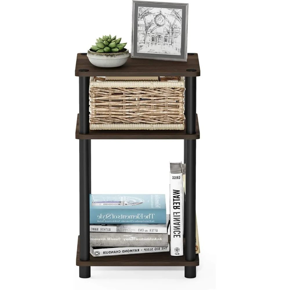 طاولة نهاية Furinno Just 3-Tier Turn-N-Tube / طاولة جانبية / حامل ليلي / طاولة بجانب السرير مع أقطاب بلاستيكية، عبوة واحدة، جوز كولومبيا #4