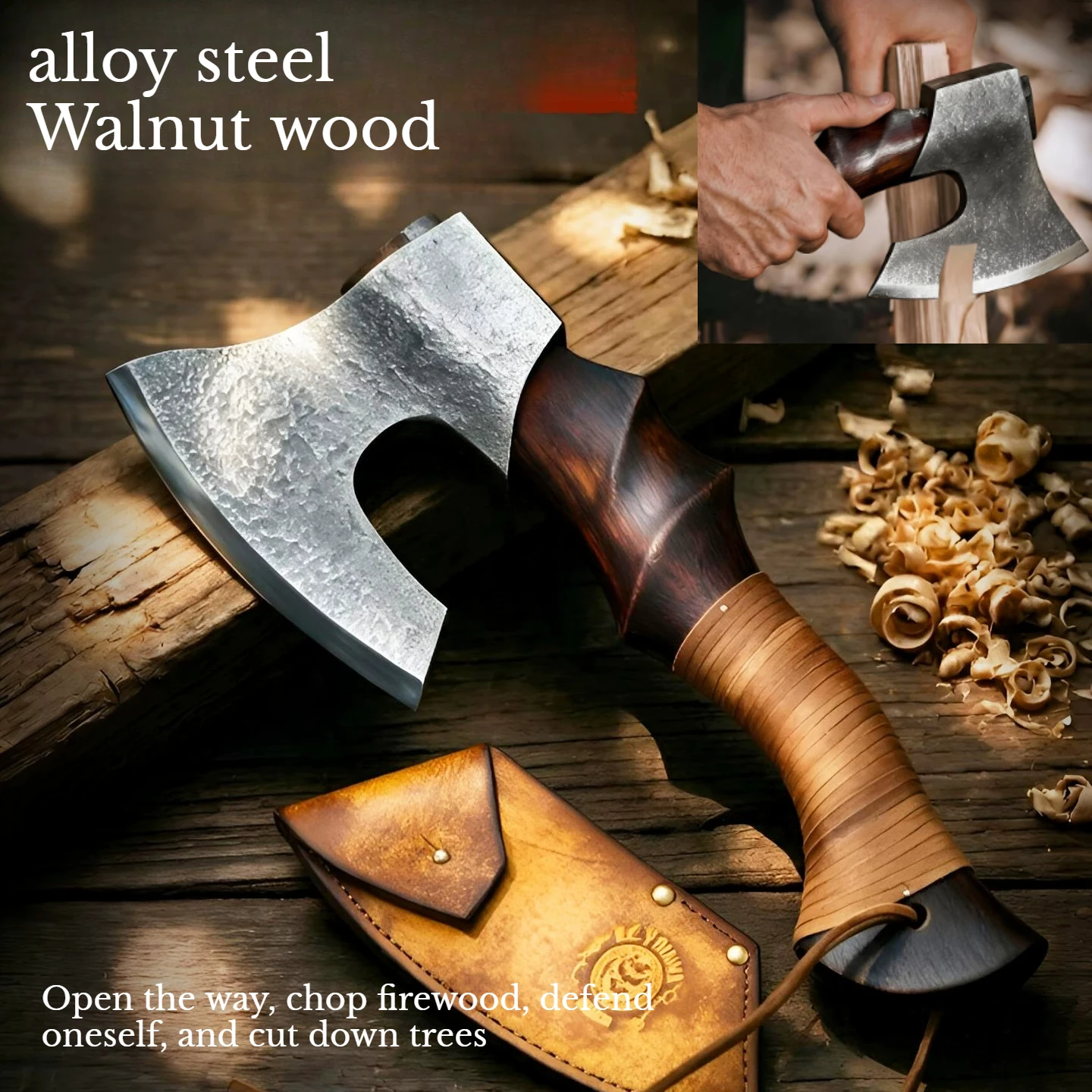 High Quality 65 Manganese Steel Multifunctional Tactical Axe Portable Outdoor Chopping Wood Camping Self-defense Tool