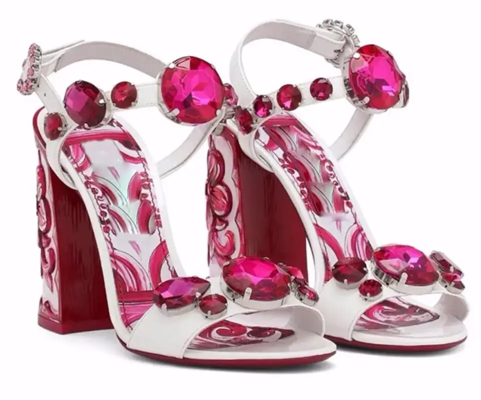 

sandalias de muje Rhinestone Diamond Sandals Women Jeweled Crystal High Heel Ankle Strap Banquet Shoes Women Office Sandals