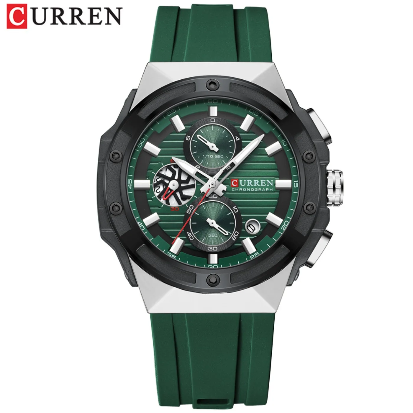 

CURREN Fashionable Sports Multifunctional Chronograph Quartz Watch with Silicone Strap Creative Design Dial Luminous Hands