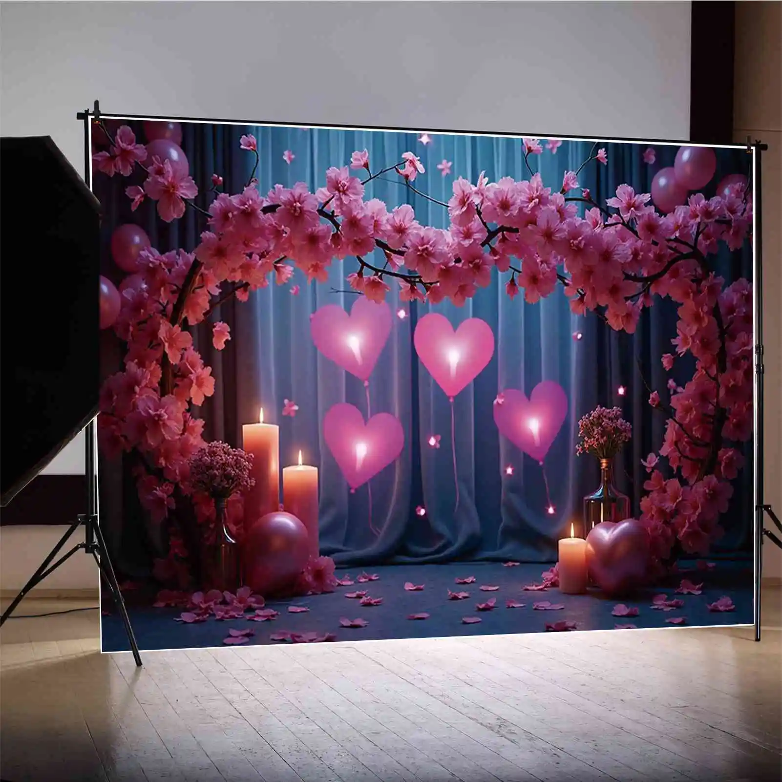 MOON.QG Romantic Valentines Day Backgrounds Photography Red Pink Flower Curtain Drapes Backdrops Women Birthday Photocall Props