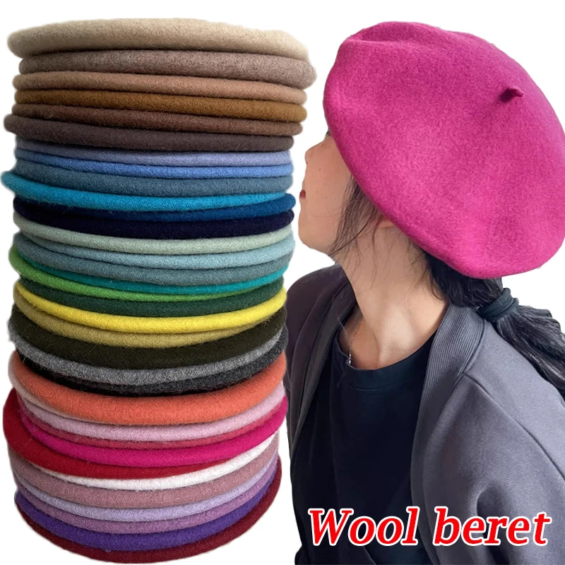 

French Wool Beret Caps Winter Warm Artist Style Beanie Hat Retro Solid Color Berets Elegant for Women Girls Street Painter Caps