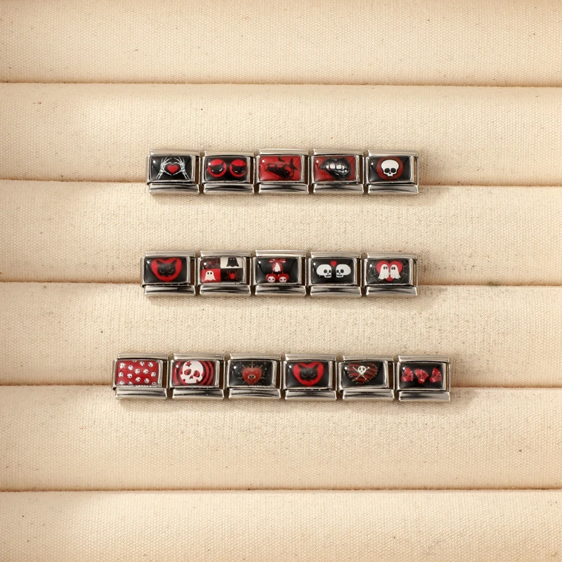 Neue Mode Halloween Schwarz-Rot Charm-Armband Italienische Charm-Glieder Passend für 9mm Armband Edelstahl DIY Schmuck Großhandel – Detail 8