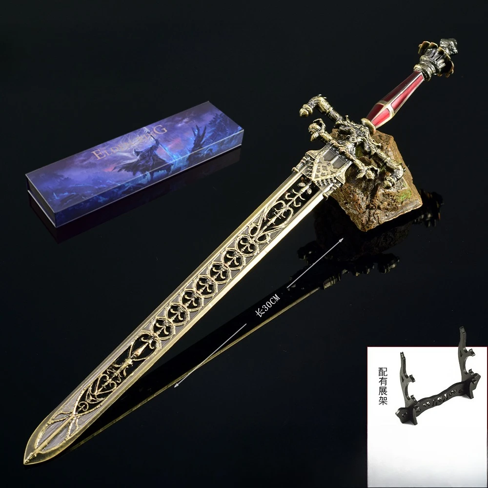 Edição de luxo 30cm espada da noite e anel de chama jogo periférico caixa eldened brinquedo samurai artesanato acessórios ornamento coleções
