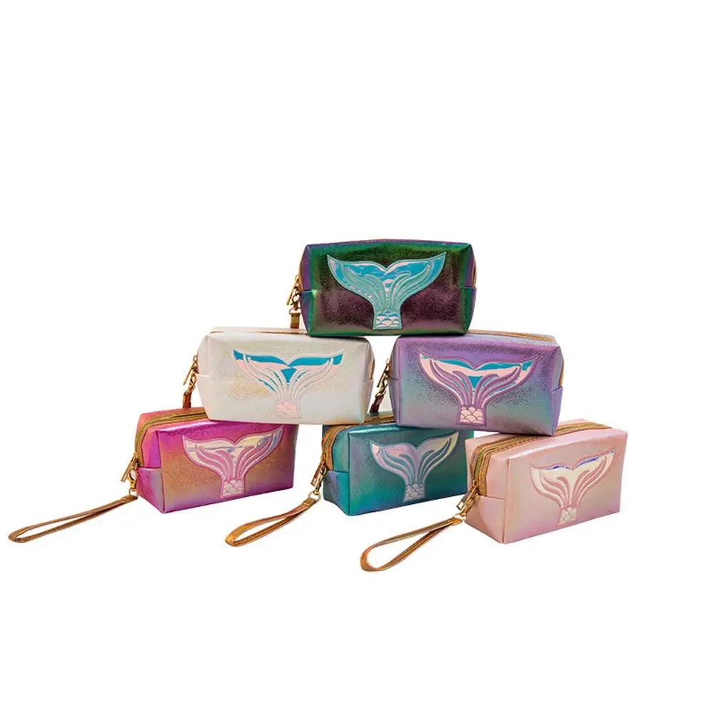 Creative Necessary Lovely Mermaid Pattern PU Leather Cute Cosmetic Bag Storage Bag Laser Bag Makeup Bag