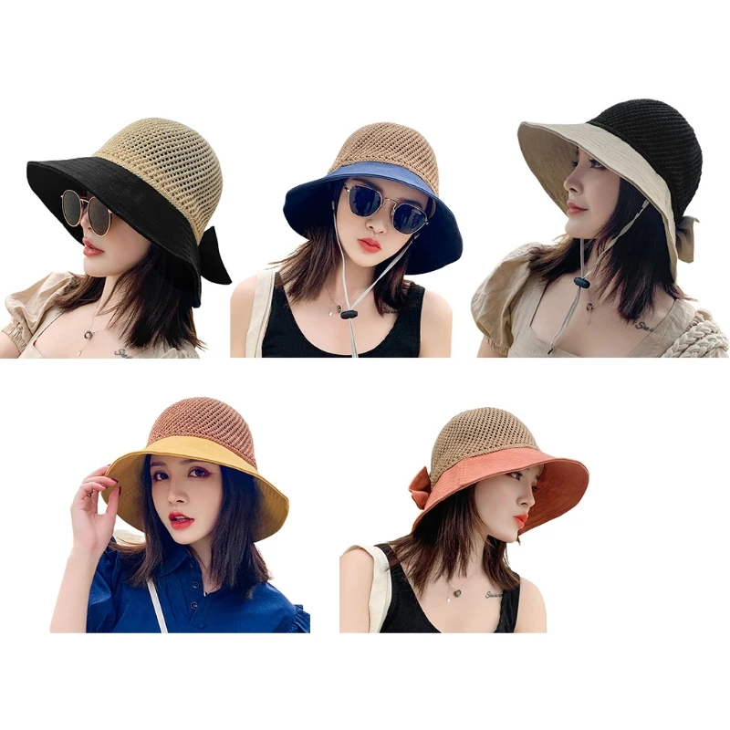 

Womens Summer Mesh Top for Sun Visor Beach Hat Split Floppy Wide Brim Sweet Bowknot Holiday Outdoor Sunscreen Drop Shipping