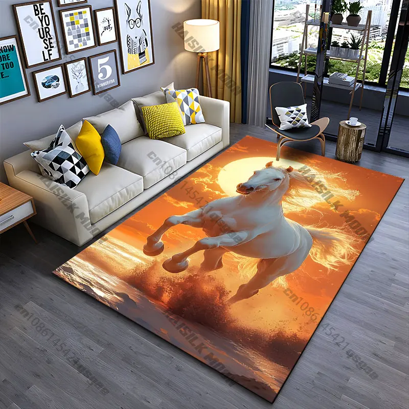 Majestätischer Pferde-Freiheits-Sonnenuntergang-Teppich, Yoga-Wohnzimmer-Dekoration, Krabbelmatte für Kinder, Fußmatte, Teppich, Spielmatte