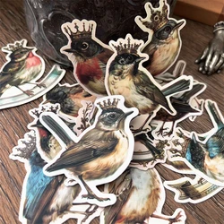 14PCS Retro Crown Bird Stickers DIY Scrapbooking Junk Journal Base Collage Diary Album Gift Decoration