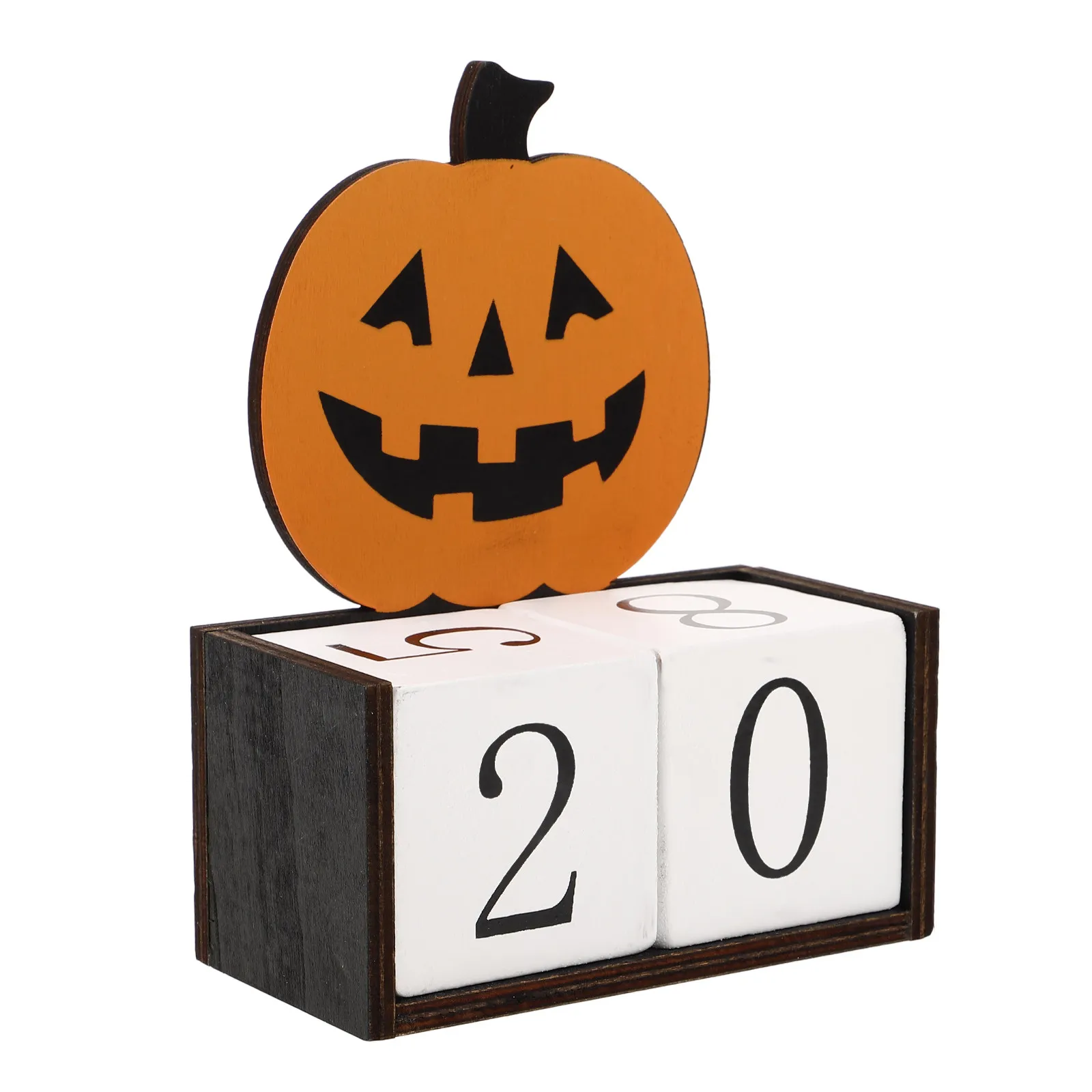 Wooden Desk Calendar Halloween Pumpkin Decorative Rustic Perpetual Manual Turning Calendar for Home Office Table Decor view 6