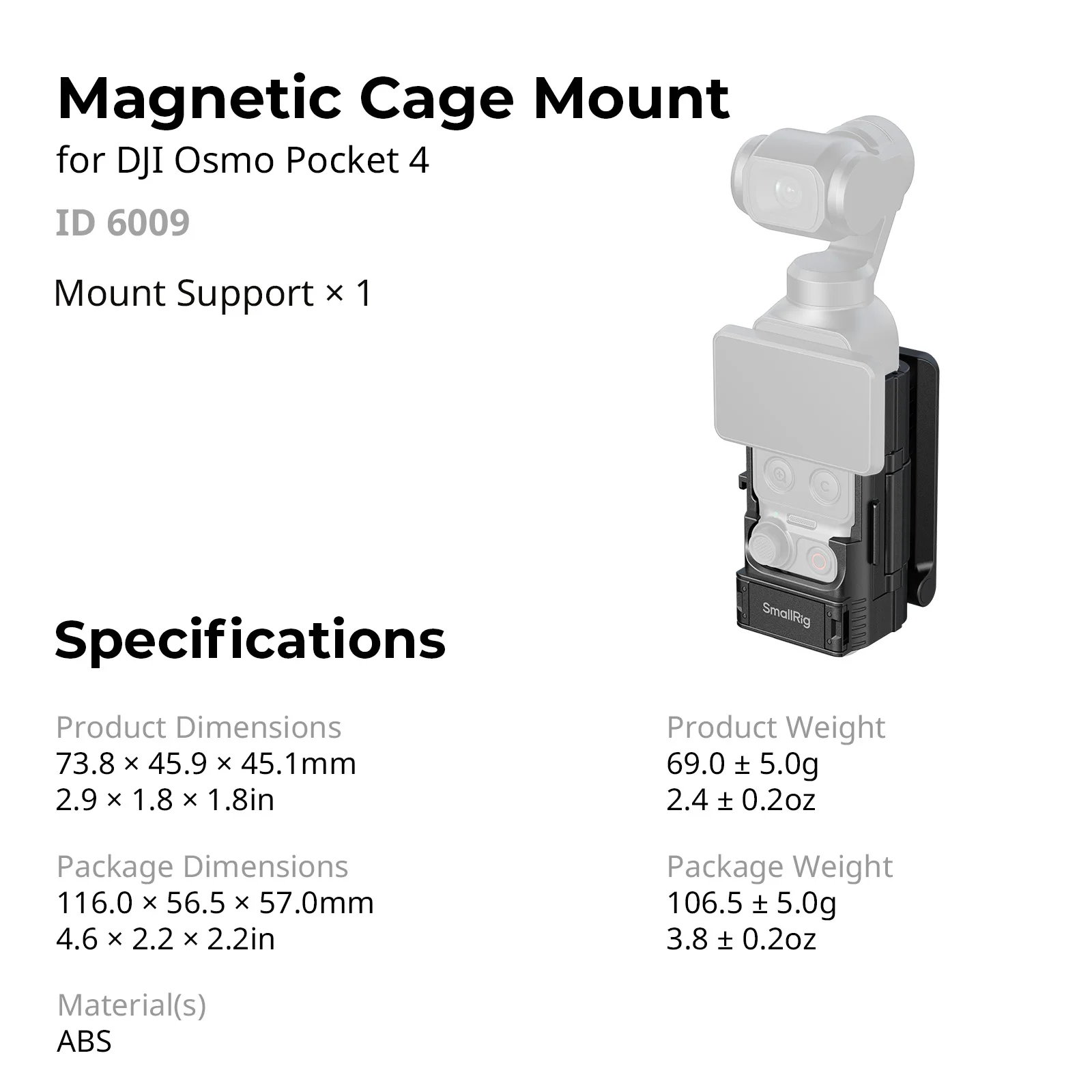 SmallRig opvouwbare magnetische houder voor DJI Osmo Pocket 4 180 ° Demping verstelbare Arca-Swiss backplate-uitbreidingsadapter 6009