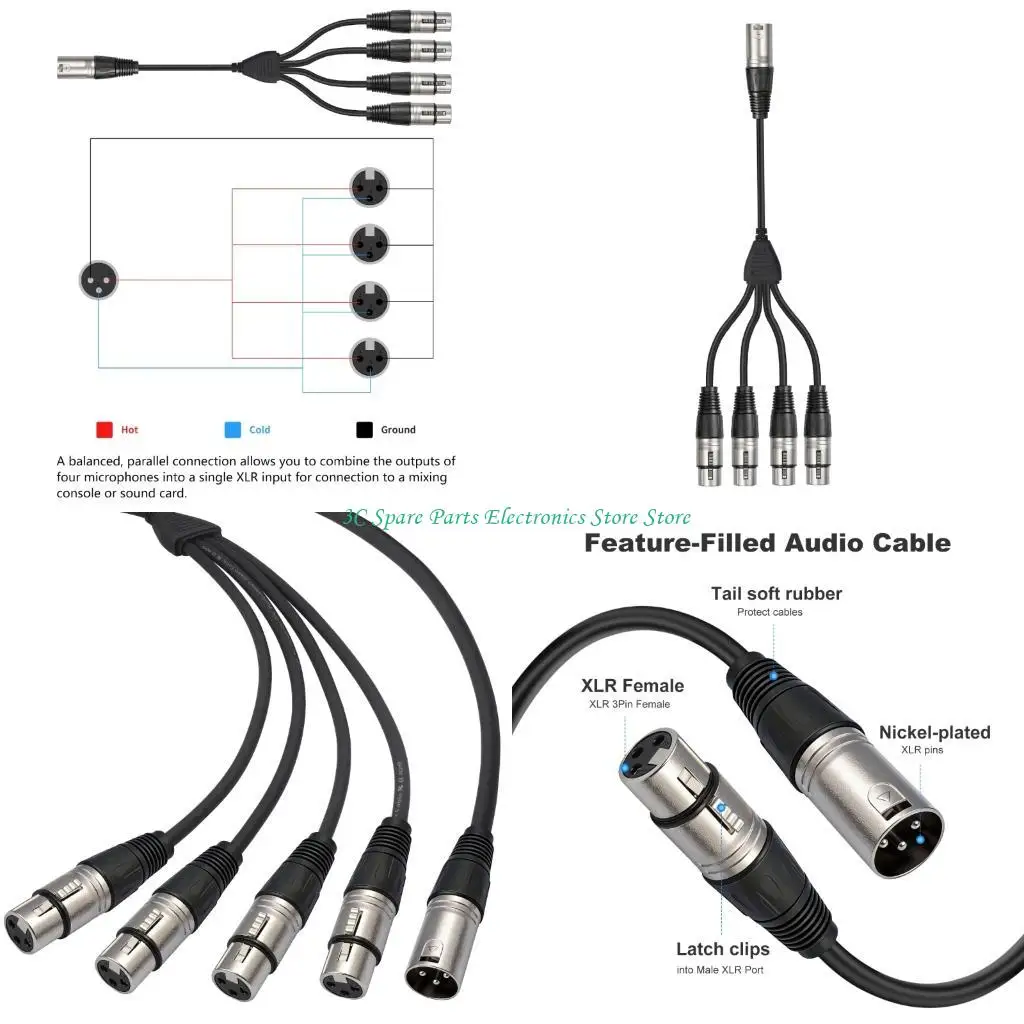 

SZ 3Pin XLR 1M 4F Connectors Cable For Professional Sound Systems Metal Housing Secure Locking Mechanism Stable Transmission