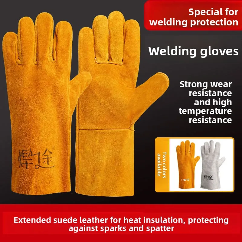 Customized Logo Electric Welding Cowhide Gloves Wear-resistant Extended Special Welding Protection Gloves For Welders