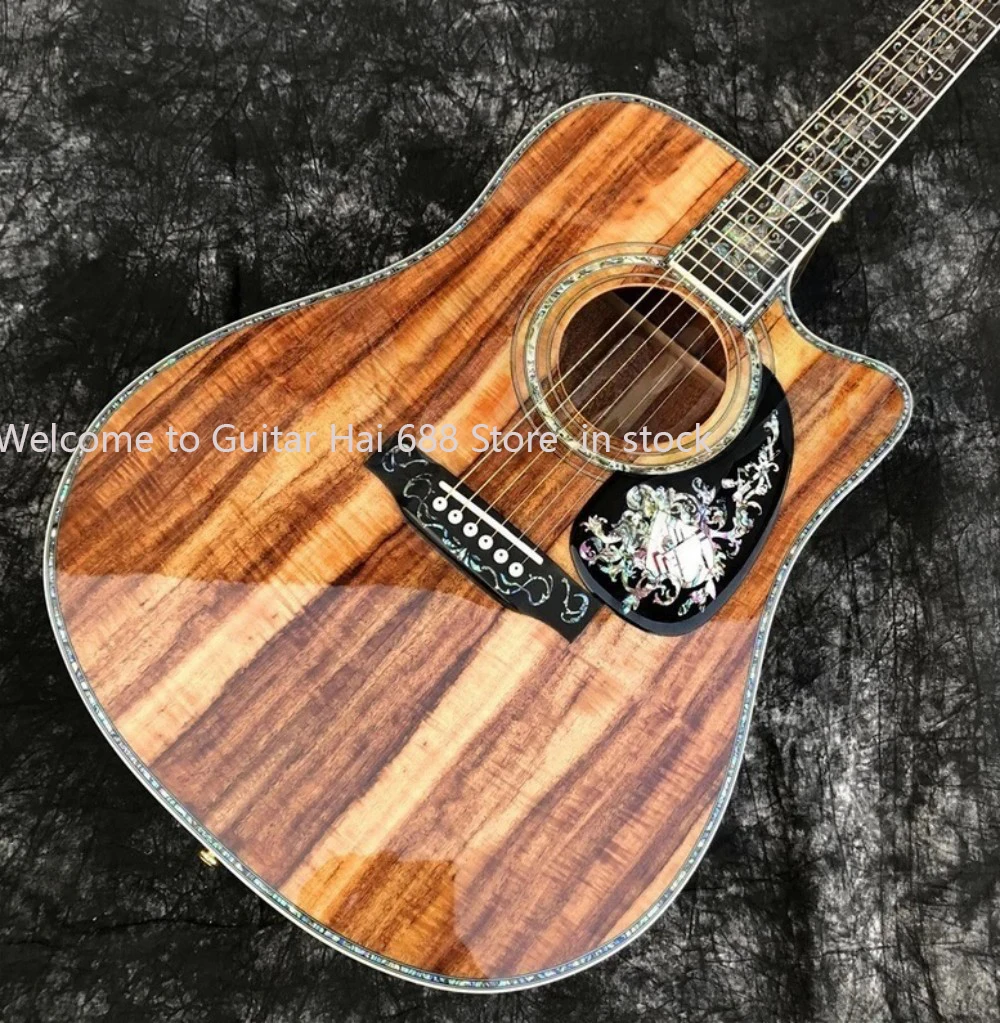 

Акустическая гитара 41 дюйм с вырезом, полностью из дерева KOA, с инкрустацией из абалона, накладка на гриф из черного дерева