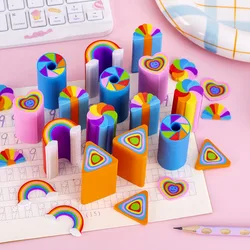 6Pcs/Lot Cute Cartoon Cutting Eraser Kawaii Rainbow Love Heart Soft Rubber for Kids Clear Pencil Eraser Office School Stationery