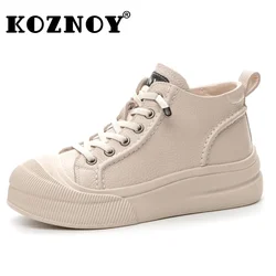 Koznoy 3.5cm Suede Genuine Leather Ankel Booties Autumn Boot Flat Thick Sole Ankle Booties Women Platform Wedge Motorcycle Shoes