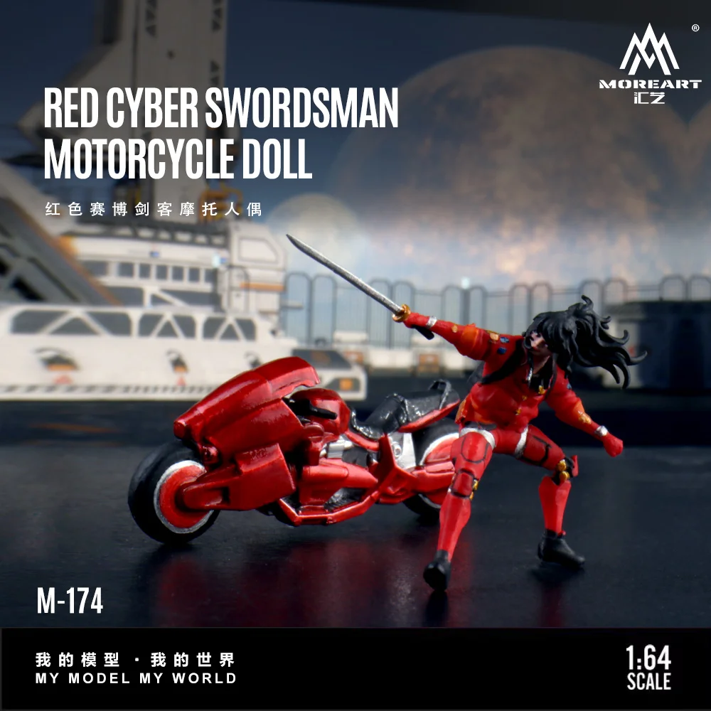 MoreArt 1:64 Red Swordsman Motorcycle Beauty Figure Resin Model, Miniature Scene Decoration Gift&Display