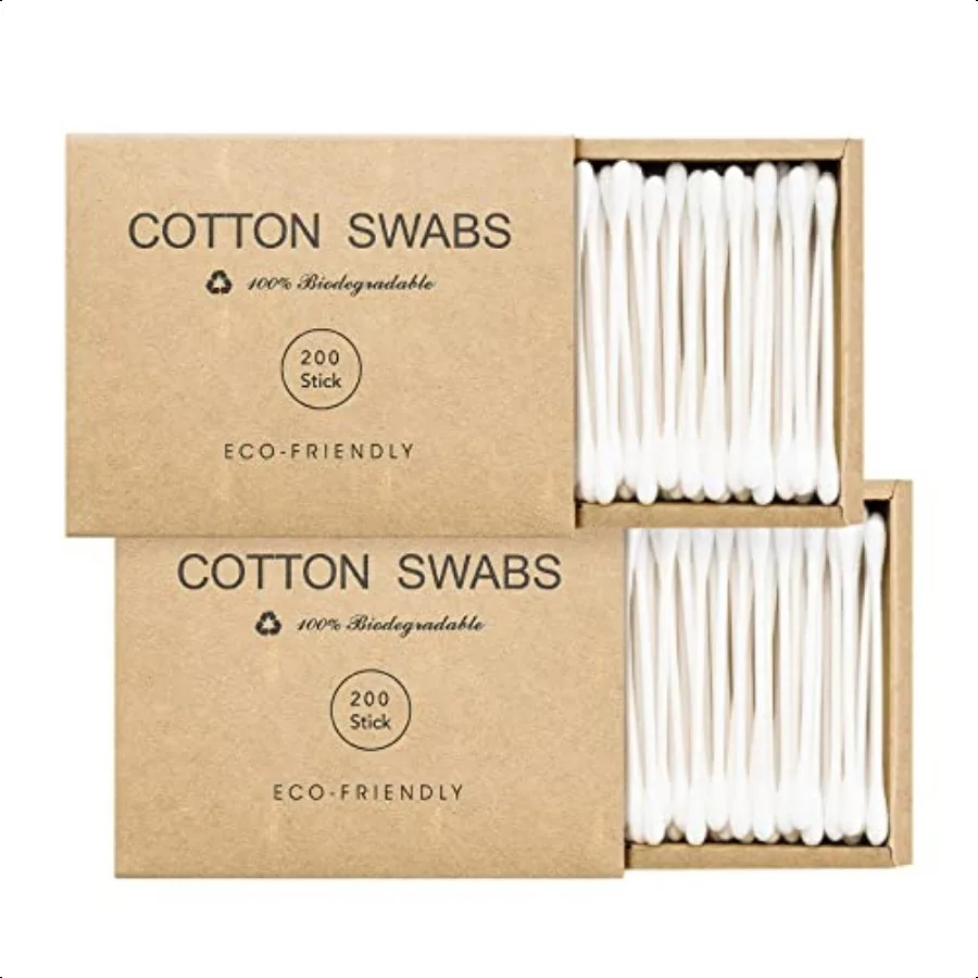 400 contagens de algodão orgânico Q Tips para orelhas Qtips ecológicos para botões de algodão de orelha