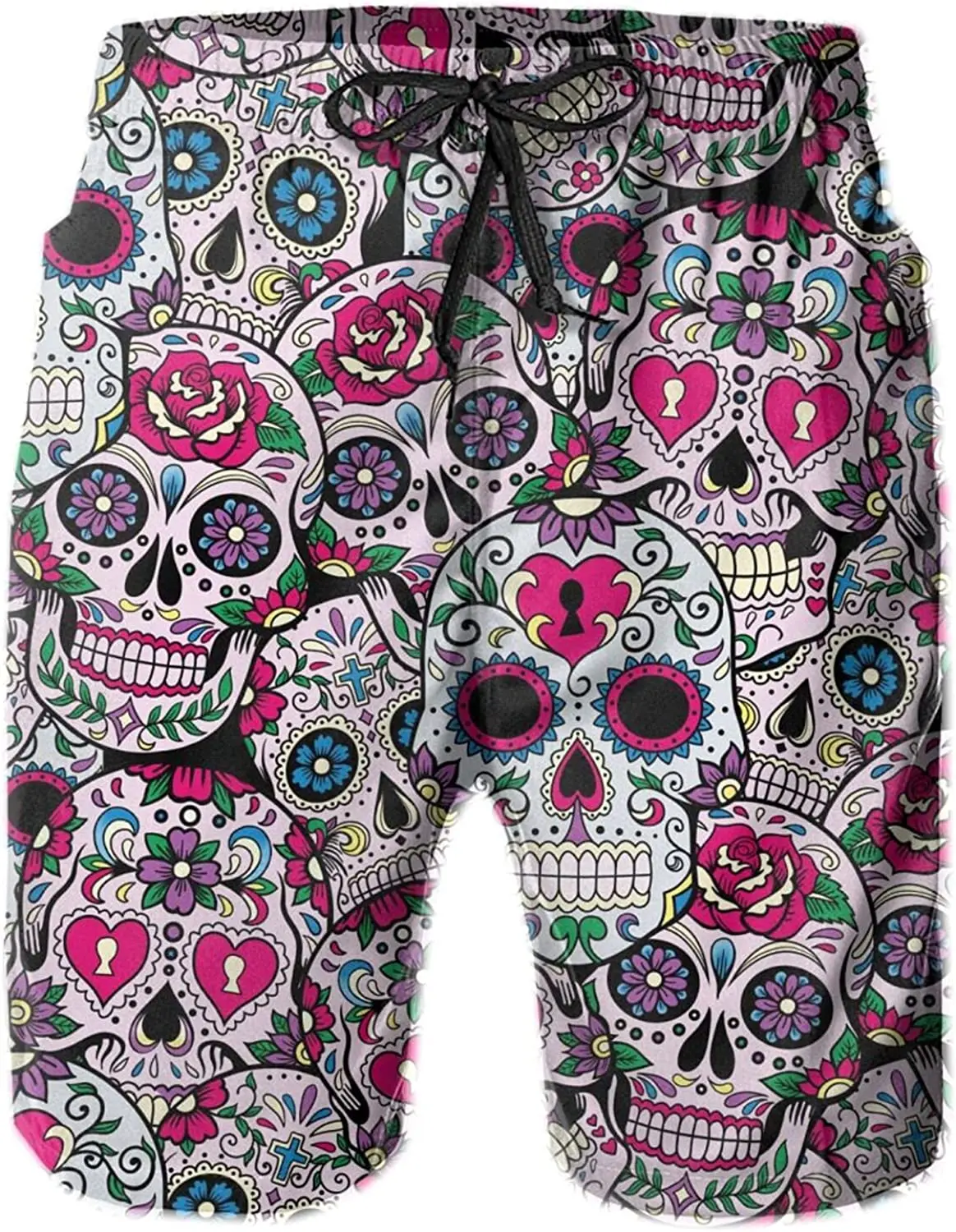 Skull and Crossbones Mens Swim Trunks Quick Dry Beach Board Shorts with Mesh Lining Swimwear Bathing Suits