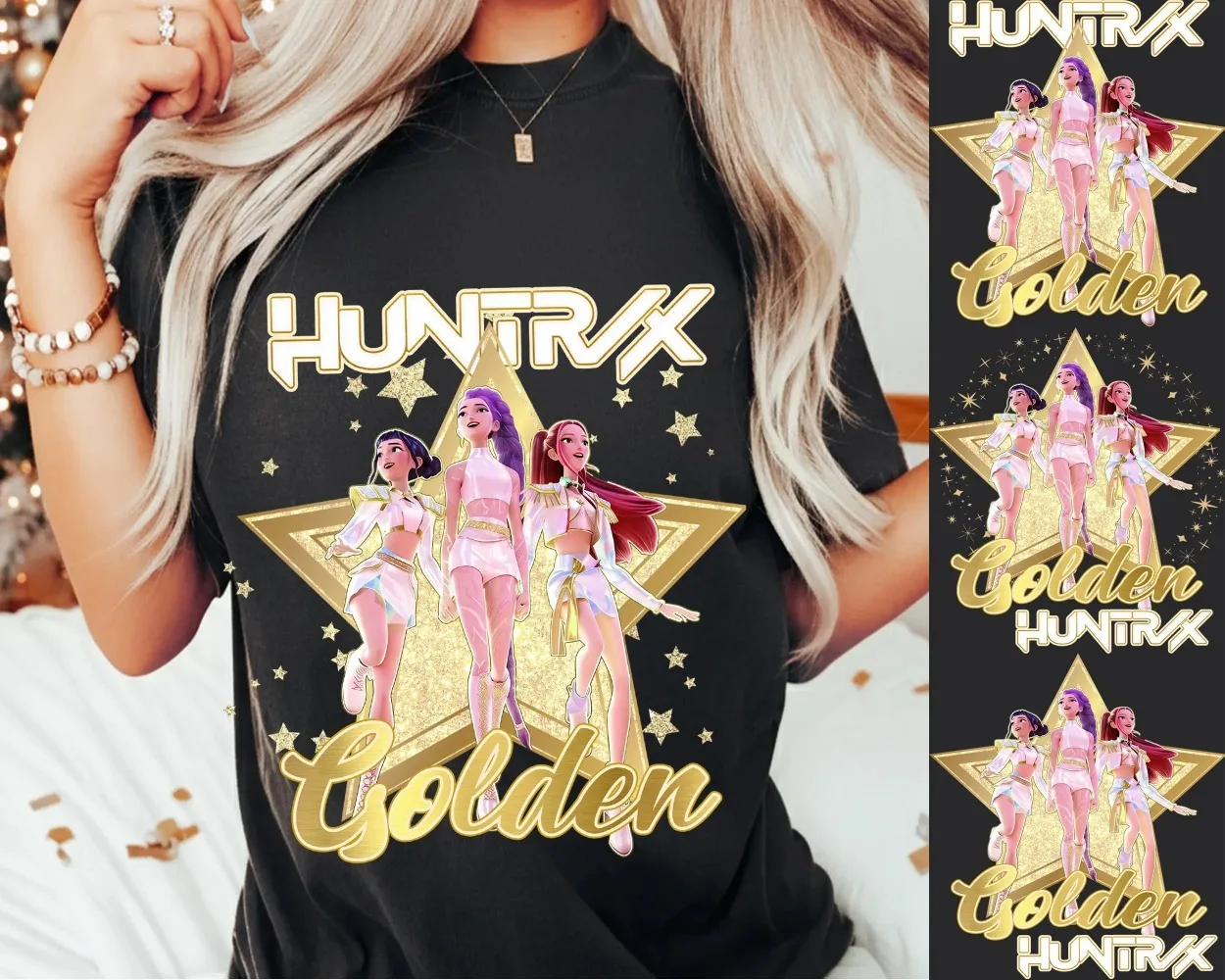 الذهبي K-pop هنتركس Png ستار Kpop شيطان الصيادين تصميم Png ساجا الفتيات أنيمي عاشق هدية ميرا رومي زوي ديربي النمر قميص #1