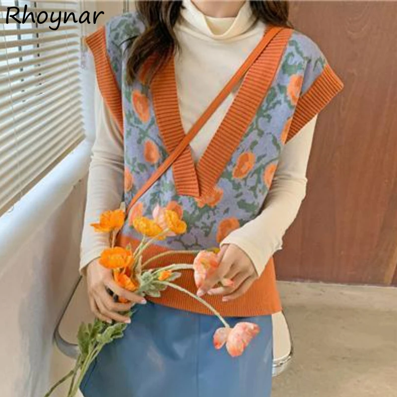 

Sweater Vest Women Print Vintage Aesthetic V-neck Irregular Classic Elegant Gentle Knit French Fashion Harajuku Temper Girlish