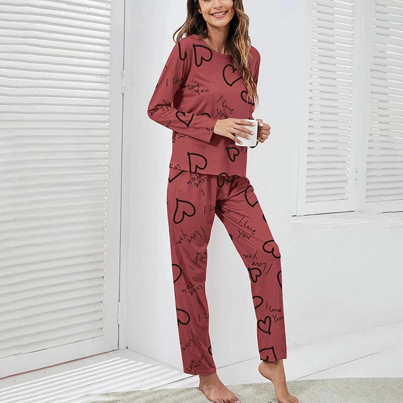 Autumn Women Long Sleeve Pajamas Set Sleepwear With Long Pants Soft Loungewear Pj Set Pijamas Cute Print Nightwear With Eye Mask