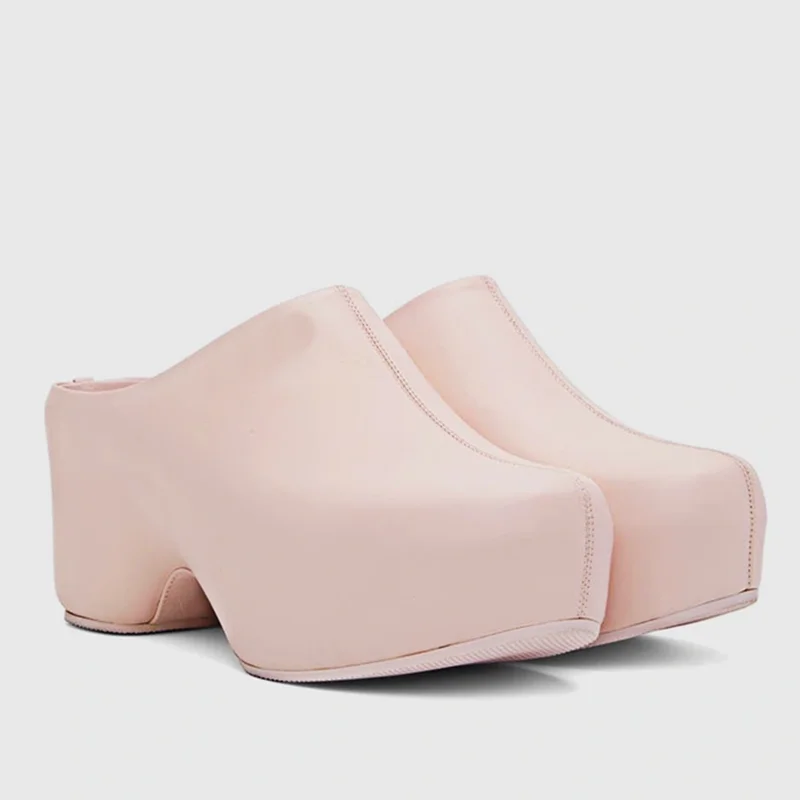 

Thick Heel Matte Leather Slip On Slippers Sexy Pointed Toe Solid Accept Customized New Arrivals Fashion Women Moern Shoes