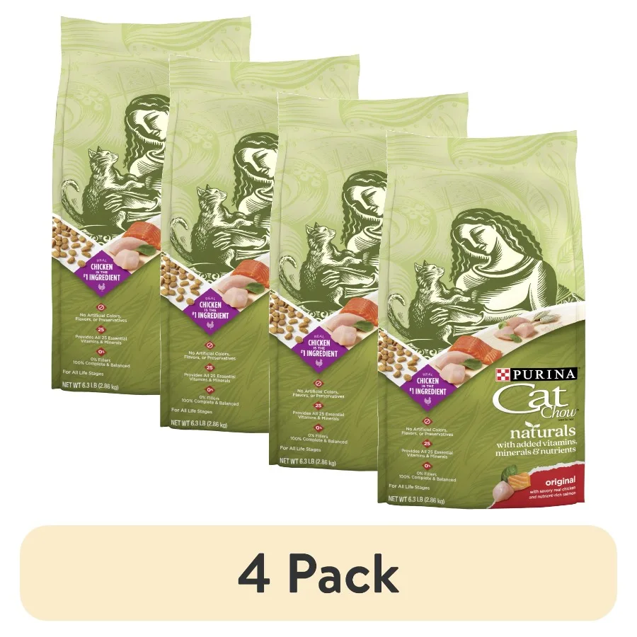 

4 pack Cat Chow Naturals, Dry Cat Food, Chicken and Salmon, 6.3 lb Bag