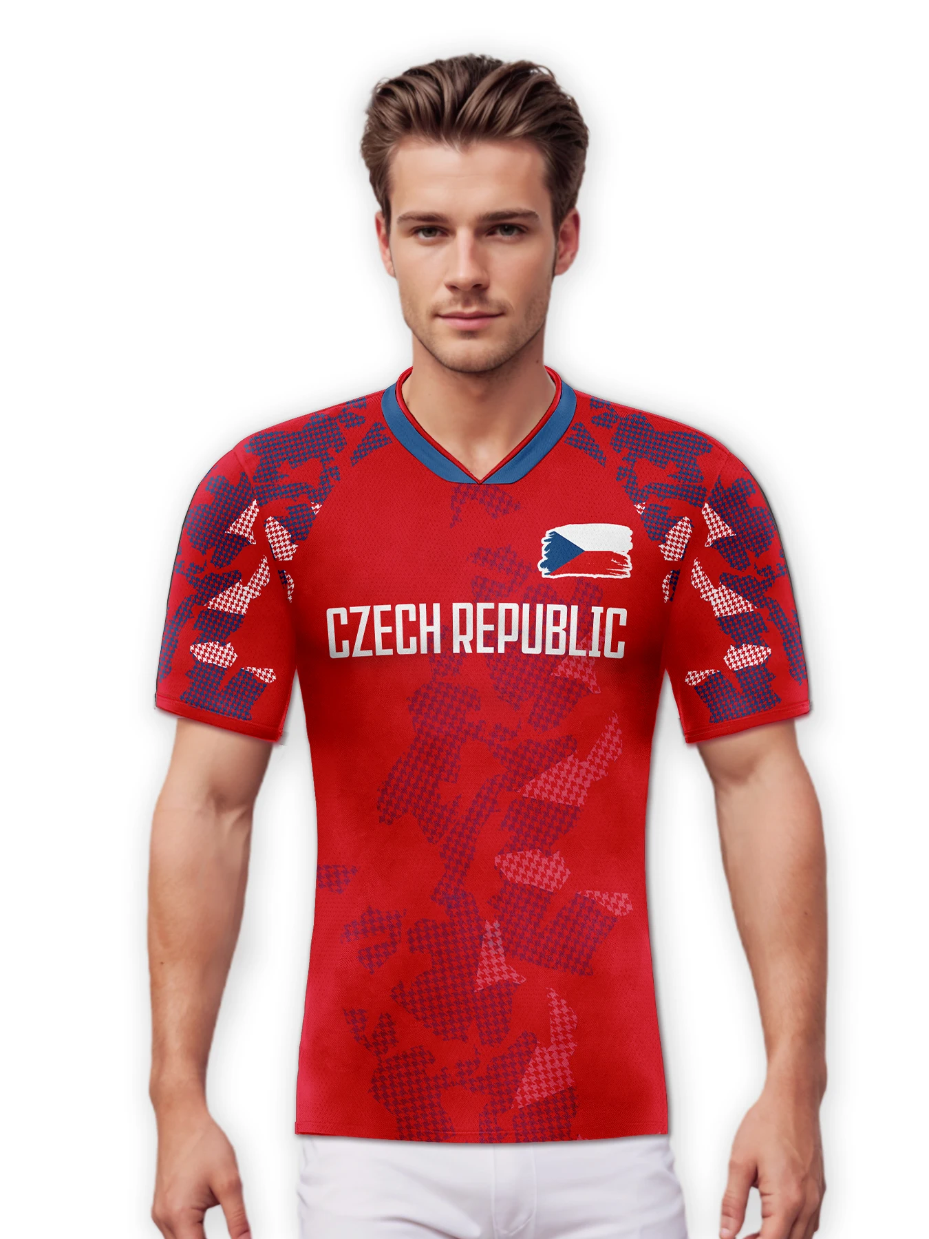 Custom Czech Republic Soccer Jersey Personalized Name Number National Team Football Shirt V-Neck Flag Design for Men Kids Women view 2