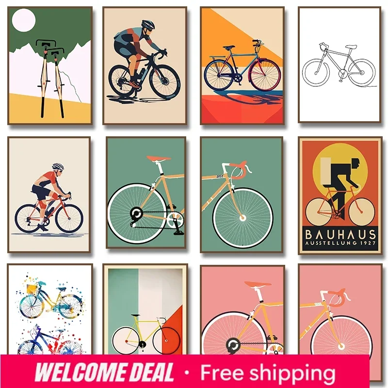 2026 Cyclist Diamond Painting Minimalist Cycling Wall Art Poster Print Bike Modern Pictures For Living Room Decor Bicycle Love