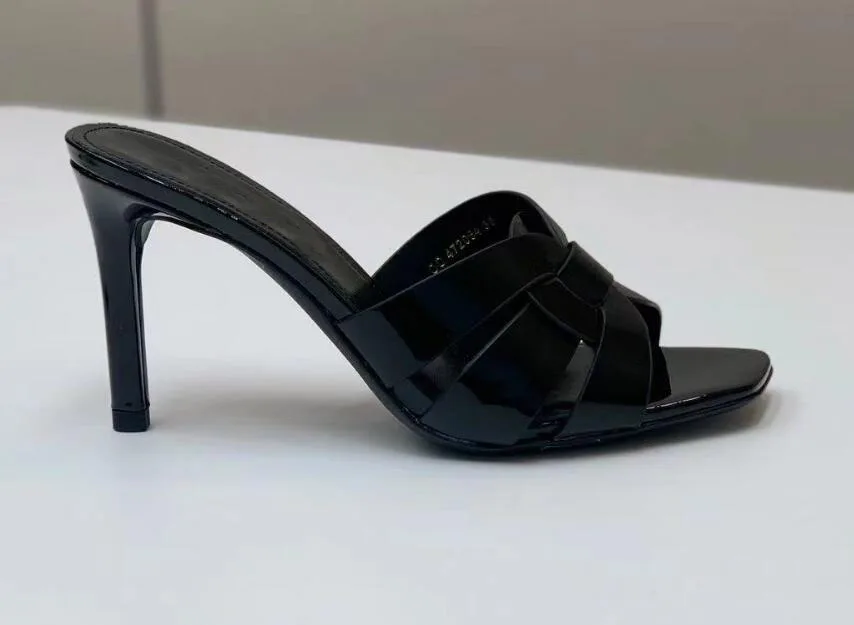 

UVRCOS Summer Patent Leather High Heel Shoes Open Toe Thin Heels Women Sandals Sexy Stiletto Heel Black