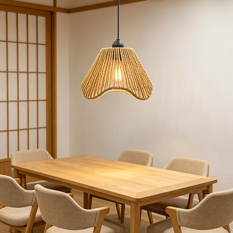 Japanese Style Retro Rattan Weaving Pendant Lamp Living Room Dining Hall Kitchen Bedroom Study Soft Atmosphere Decoration Lights