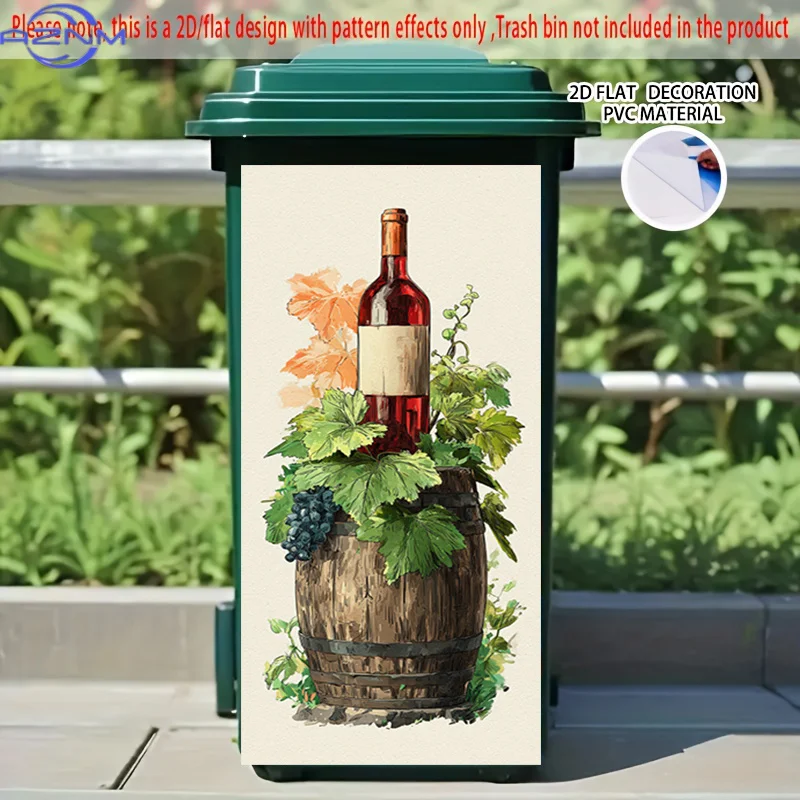 1pc of 2D Pattern Printing Sticker for Kitchen Trash Bins, Measuring X Cm, Featuring a Wine Barrel And Grape Theme, Suitable f