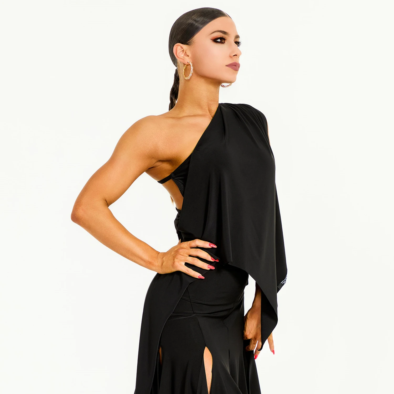 Slant Shoulder Latin Dance Clothes Women Adult Practice Tops Fringe Irregular Skirt Rumba Cha Cha Dance Wear Black Dress NV22254