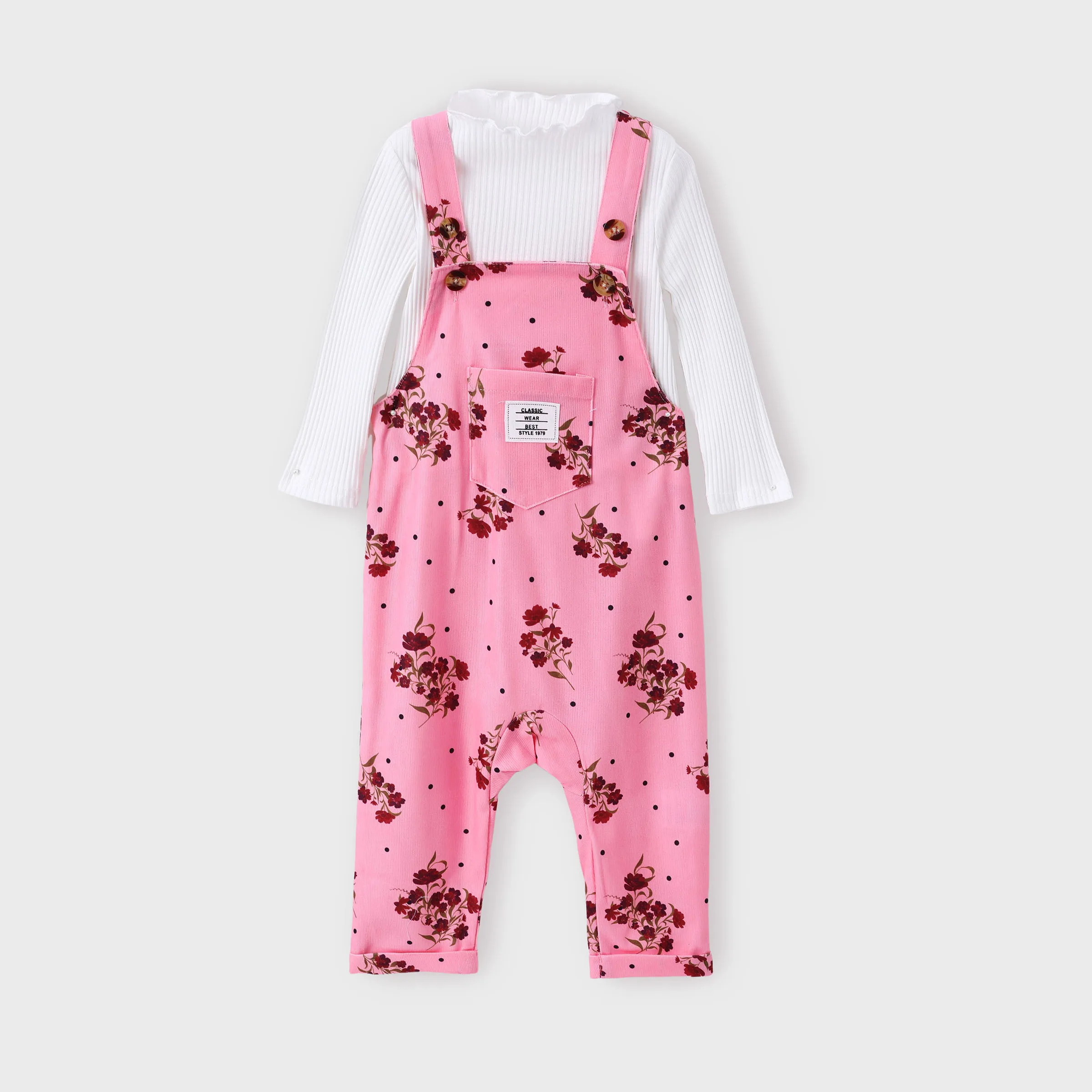 

PatPat Baby Girl 2pcs Ruffle Collar Tee and Floral Print Overalls Set