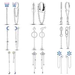 New Tassel Earrings 925 Silver Butterfly Snowflake Star Moon Tassel Ear Studs For Women Fine Engagement Birthday Jewelry Gifts