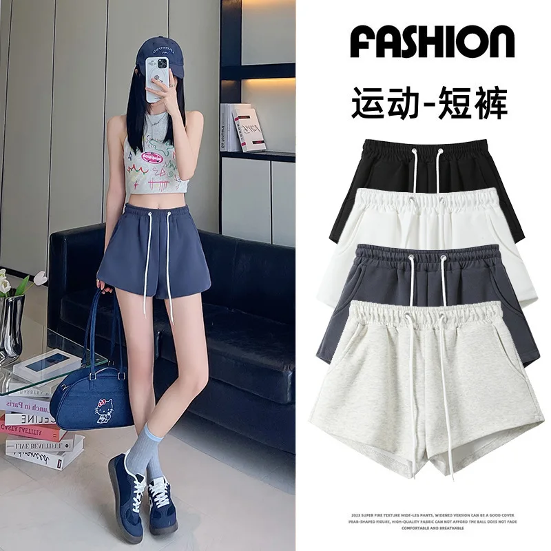 

Эластичные повседневные спортивные шорты с высокой талией и шнурком для женщин, летние новые свободные широкие шорты в американском стиле