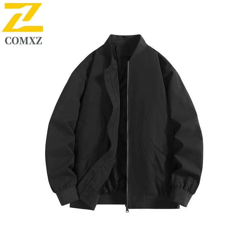 سترة COMXZ للرجال للخريف متعددة الاستخدامات وياقة واقفة، معطف مريح غير رسمي للأعمال، لون نقي، معاطف متينة مقاومة للرياح أثناء السفر