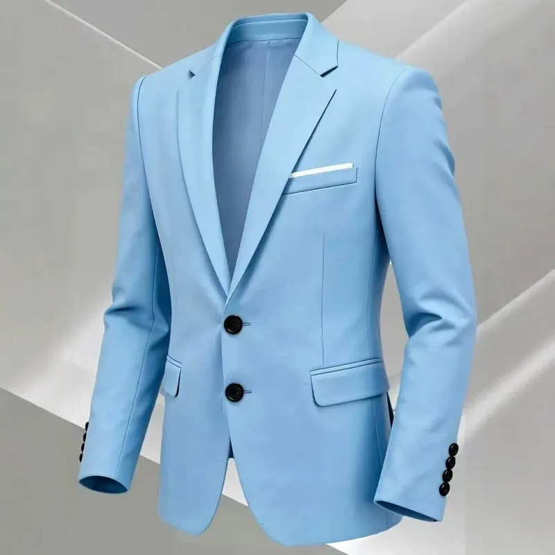 New Men's Casual Blazer Korean Version Slim Fit Solid Color Business Suit Trendy Youth Fashion Single Coat