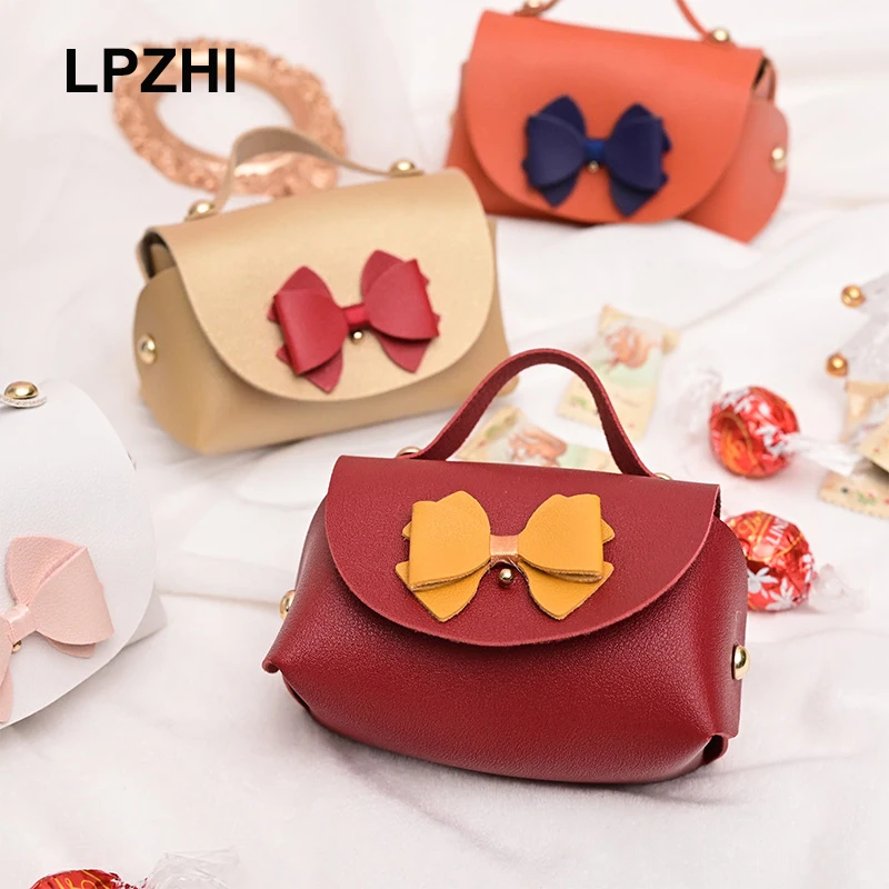 LPZHI 2Pcs Leather Bag With Bow Wedding Birthday Graduate Party For Gift Candy Chocolate Packaging Favors Present Decoration