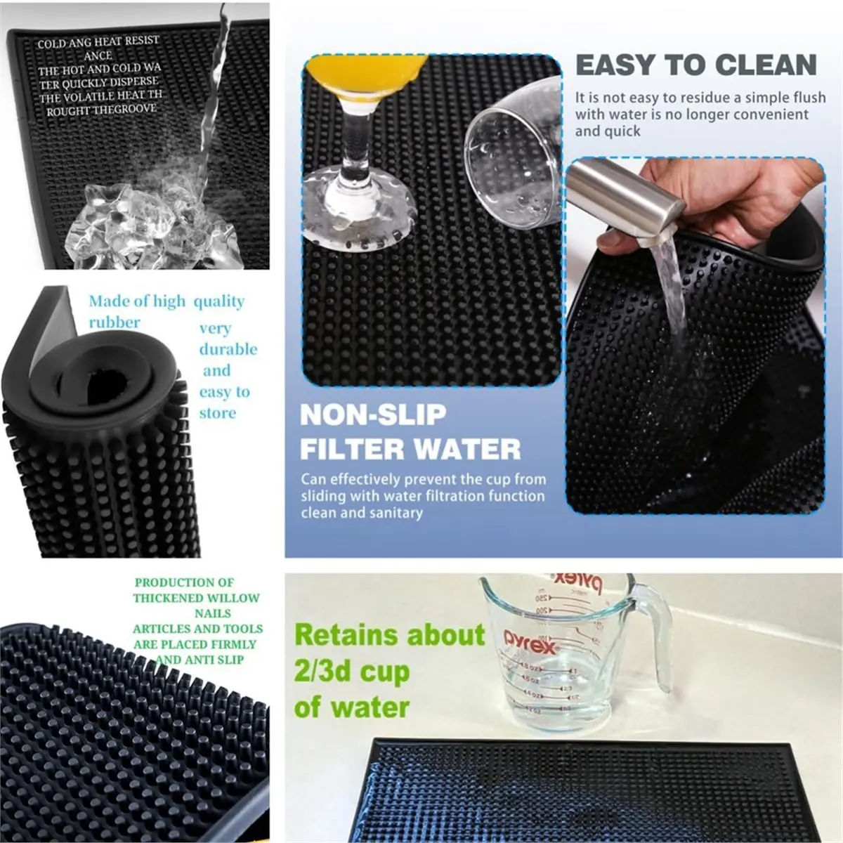 2Pcs PVC Bar Rail Mat, 17.5x3.5 Inch Non-Slip Barbell Service Mat, Heavy Duty Waterproof Drip & Spill Mat for Coffee