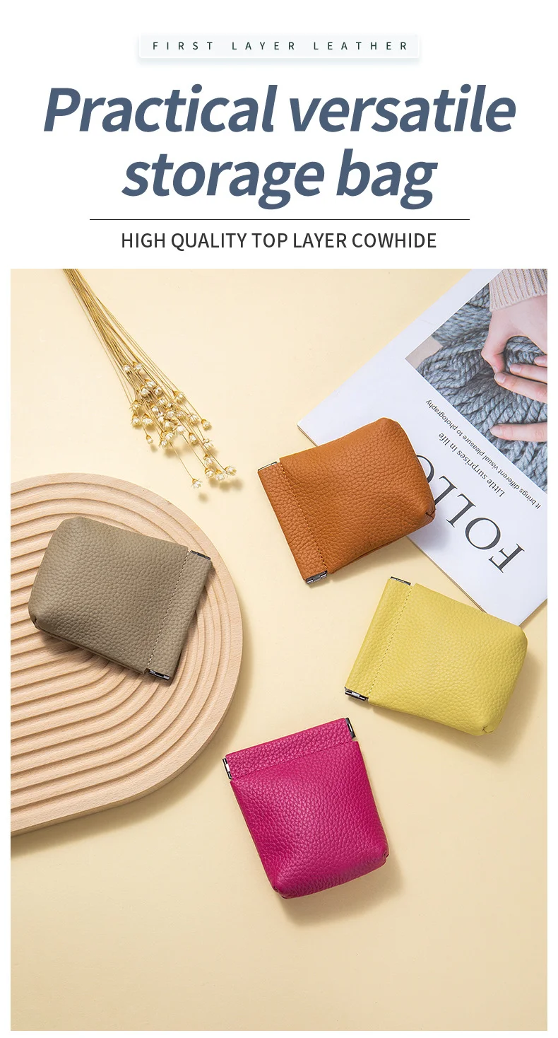 Echtes Leder Mini Kieselstein Geldbörse Brieftasche Schlüssel Tasche Tragbare Kopfhörer Schrapnell Lagerung Lippenstift Karte Halter Beutel Männer Frauen – Detail 1