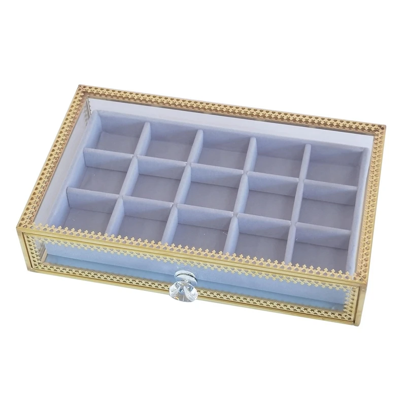 Velvet Glass Jewelry Box Drawer Storage Organizer Display Tray Showcase For Ring Earrings Necklaces Bracelet