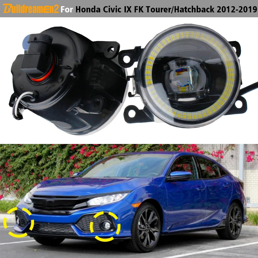 1 Pair 30W Car LED Lens Fog Light Angel Eye DRL Daytime Running Lamp H11 For Honda Civic IX FK Tourer Hatchback 5-Door 2012-2019