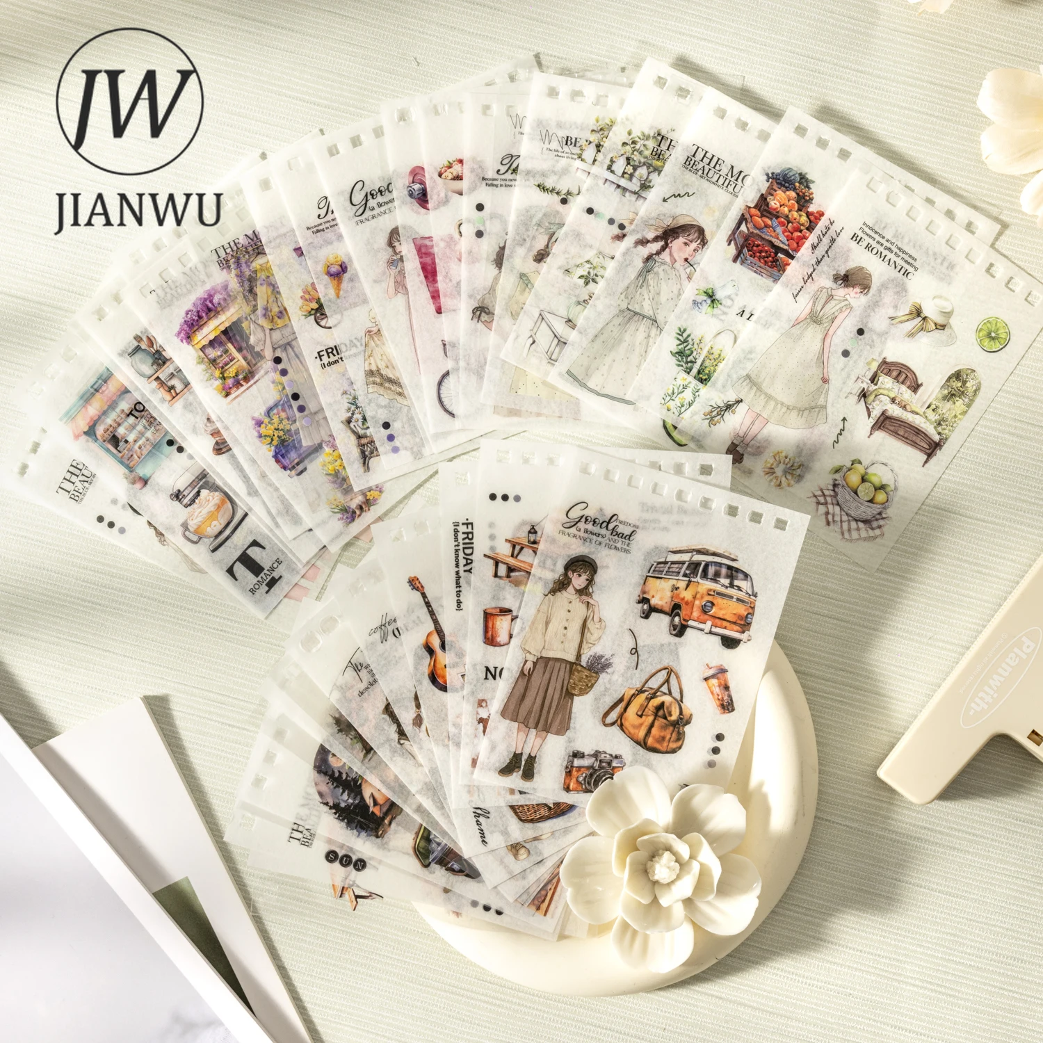 

JIANWU, смена профессиональной серии, винтажный растительный персонаж, пейзажный материал, наклейка для коллажа, книга, креативный журнал, канцелярские принадлежности