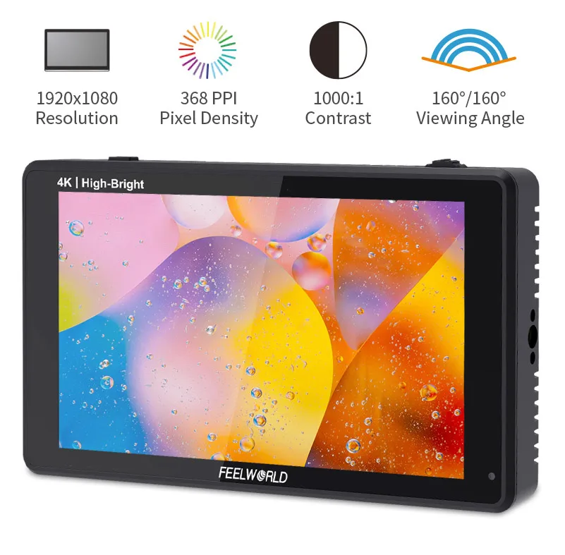 شاشة Feelworld LUT6E مقاس 6 بوصات 1600nit IPS 4K HDMI I/O 1920x1080 شاشة لمس ثلاثية الأبعاد تيار مستمر خارج 8.4 فولت لـ DSLR