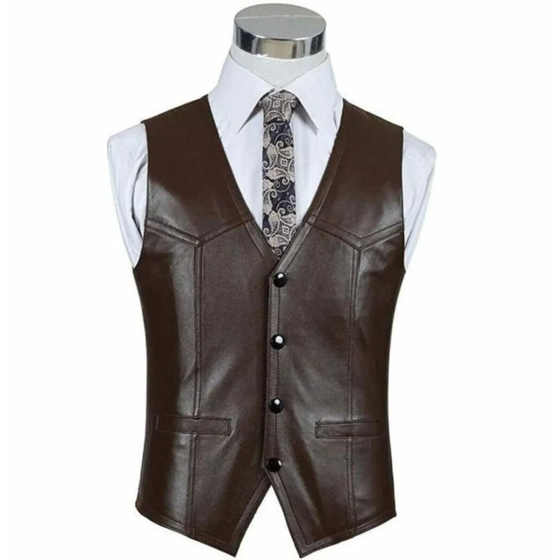 

Men's NEW Model Pure Genuine Lambskin Leather Vest Coat Handmade Workwear Jacket